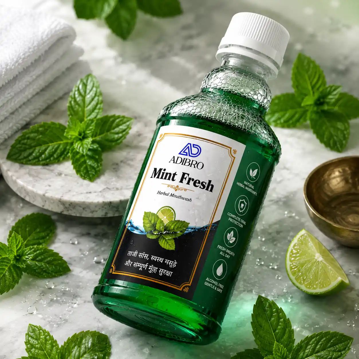 ADIBRO Mint Fresh Herbal Mouthwash for Bad Breath & Oral Care | Ayurvedic Mouth Rinse for Fresh Breath & Healthy Gums