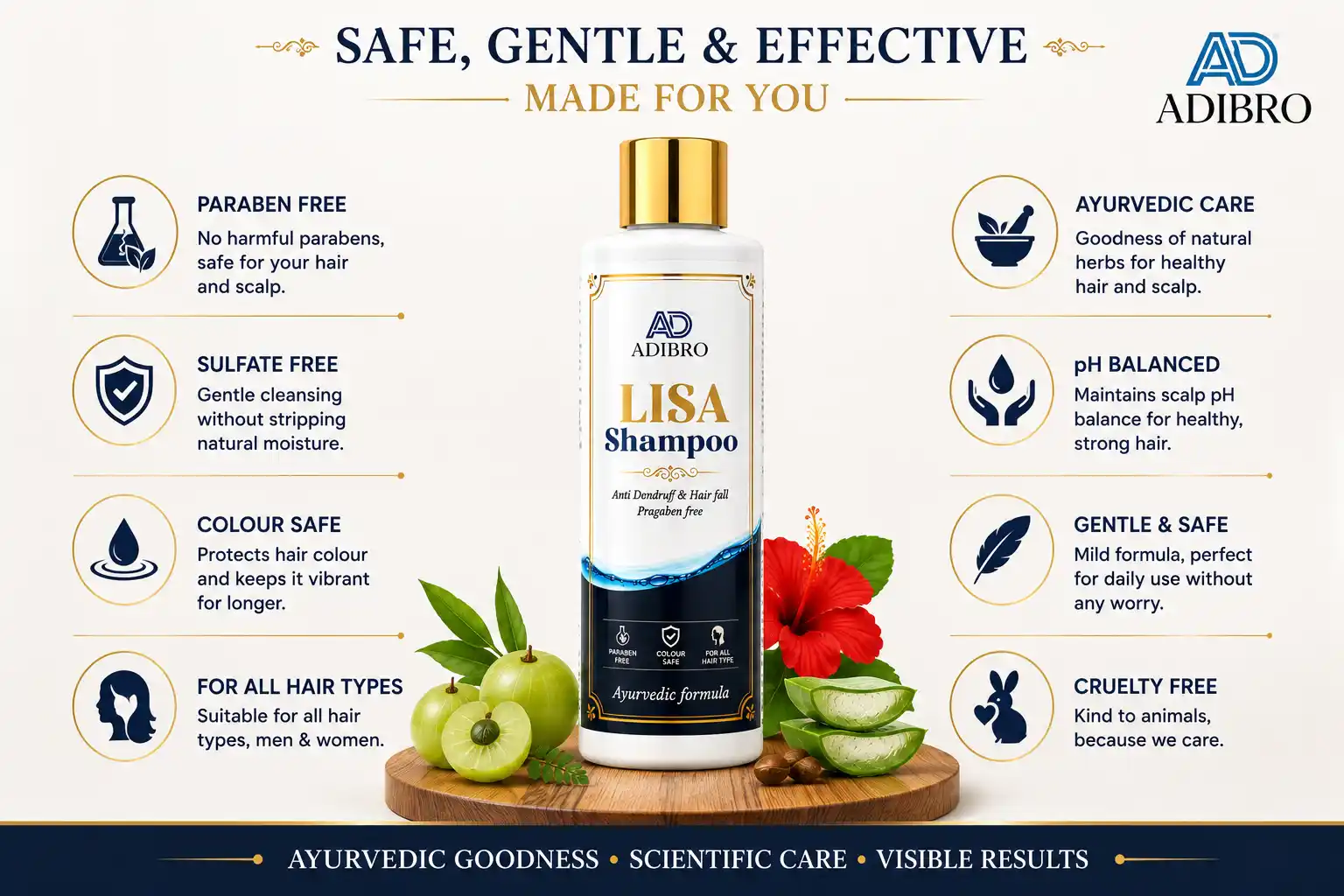 ADIBRO LISA Shampoo for Hair Fall & Dandruff Control | Ayurvedic Herbal Shampoo for Men & Women