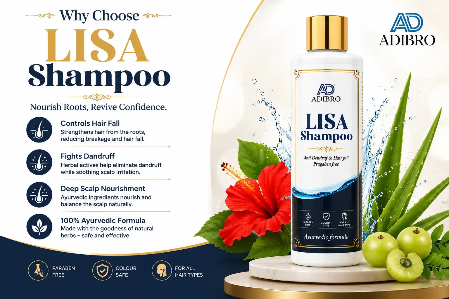 ADIBRO LISA Shampoo for Hair Fall & Dandruff Control | Ayurvedic Herbal Shampoo for Men & Women thumbnail 4
