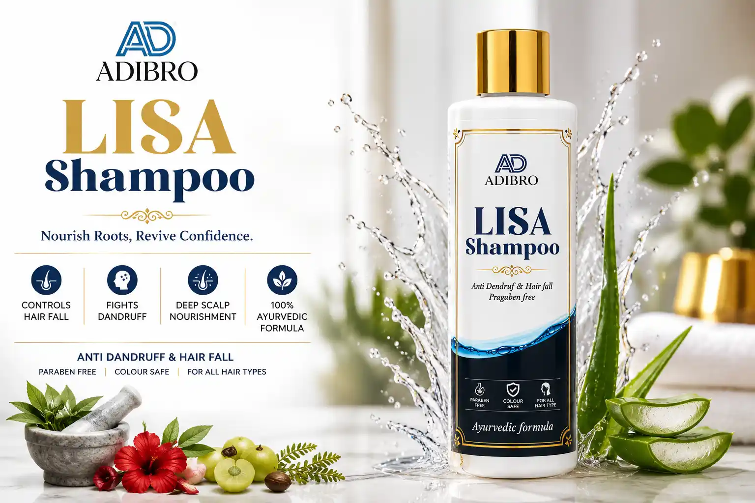 ADIBRO LISA Shampoo for Hair Fall & Dandruff Control | Ayurvedic Herbal Shampoo for Men & Women thumbnail 5