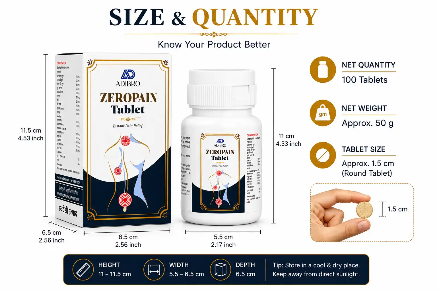 ADIBRO Zeropain Tablet for Joint & Muscle Pain Relief | Ayurvedic Herbal Tablets for Knee, Back & Body Pain Support