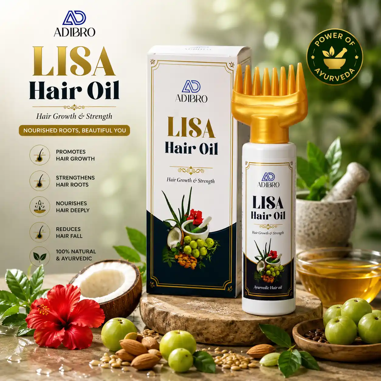 ADIBRO LISA Hair Oil for Hair Growth & Strength | Ayurvedic Herbal Hair Oil for Hair Fall Control & Scalp Care thumbnail 2
