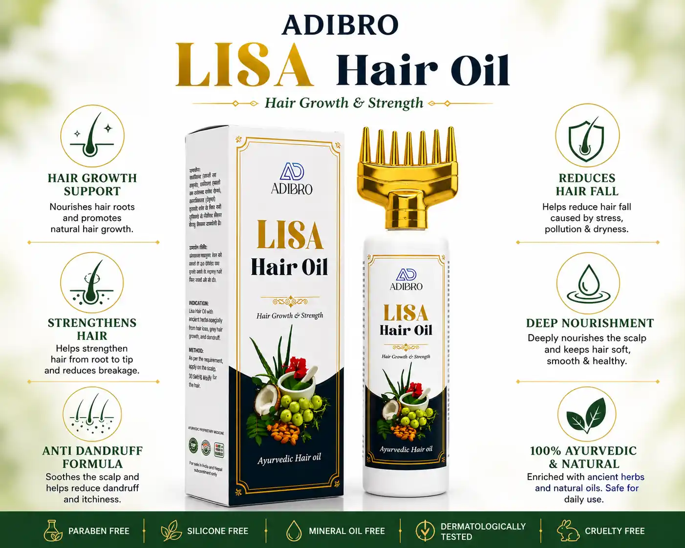 ADIBRO LISA Hair Oil for Hair Growth & Strength | Ayurvedic Herbal Hair Oil for Hair Fall Control & Scalp Care thumbnail 4